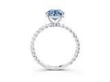 White gold Fancy Blue Round  Solitaire Twist Band Ring with Four-Prong Setting_476