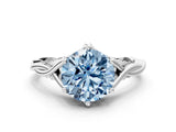 White gold Fancy Blue Round  Solitaire Twist Band Six-Prong Setting 1