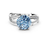 White gold Fancy Blue Round  Solitaire Twist Band with Pavé Accents and Four-Prong Setting_20