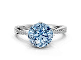 White gold Fancy Blue Round  Solitaire Twist Band with Pavé Diamonds and Four-Prong Setting_65