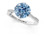 White gold Fancy Blue Round  Solitaire Twist Band with Pavé Diamonds and Four-Prong Setting_66
