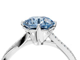 White gold Fancy Blue Round  Solitaire Twist Band with Pavé Diamonds and Four-Prong Setting_69
