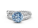 White gold Fancy Blue Round  Solitaire Twist Band with Pavé Setting and Four-Prong Setting_78