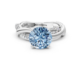 White gold Fancy Blue Round  Solitaire Twist Band with Pave Prong Setting_128