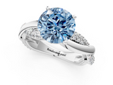 White gold Fancy Blue Round  Solitaire Twist Band with Pave Prong Setting_129