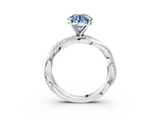White gold Fancy Blue Round  Solitaire Twist Band with Pave Prong Setting_131