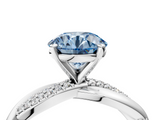 White gold Fancy Blue Round  Solitaire Twist Band with Pave Prong Setting_132