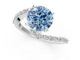 White gold Fancy Blue Round  Solitaire Twist Band with Pave Set Diamonds and Four-Prong Setting_133
