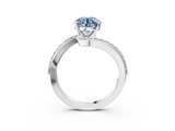 White gold Fancy Blue Round  Solitaire Twist Band with Pave Set Diamonds and Four-Prong Setting_135