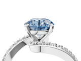 White gold Fancy Blue Round  Solitaire Twist Band with Pave Set Diamonds and Four-Prong Setting_136