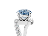 White gold Fancy Blue Round  Solitaire Twist Band with Pave Set Diamonds and Four-Prong Setting_137