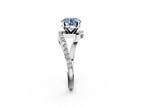 White gold Fancy Blue Round  Solitaire Twist Band with Pave Set Diamonds and Four-Prong Setting_146