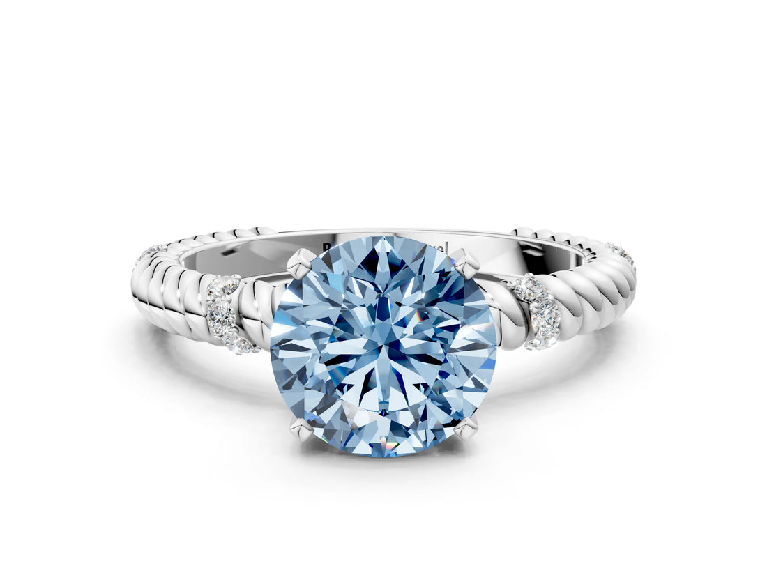 White gold Fancy Blue Round  Solitaire Twisted Band Prong Set Engagement Ring_61