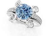 White gold Fancy Blue Round  Solitaire Twisted Band Scroll Prong Ring_4