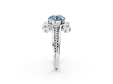 White gold Fancy Blue Round  Solitaire Twisted Band Scroll Prong Ring_5