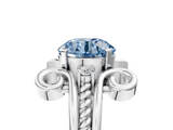 White gold Fancy Blue Round  Solitaire Twisted Band Scroll Prong Ring_8