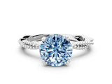 White gold Fancy Blue Round  Solitaire Twisted Band with Bead Prong Setting_409