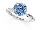 White gold Fancy Blue Round  Solitaire Twisted Band with Bead Prong Setting_410
