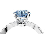 White gold Fancy Blue Round  Solitaire Twisted Band with Bead Prong Setting_413