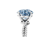 White gold Fancy Blue Round  Solitaire Twisted Band with Bead Prong Setting_414