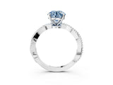 White gold Fancy Blue Round  Solitaire Twisted Band with Bead Prong Setting_415