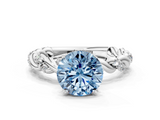 White gold Fancy Blue Round  Solitaire Twisted Band with Pavé Accents and Four-Prong Setting_3