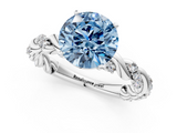 White gold Fancy Blue Round  Solitaire Twisted Band with Pavé Accents and Four-Prong Setting_4