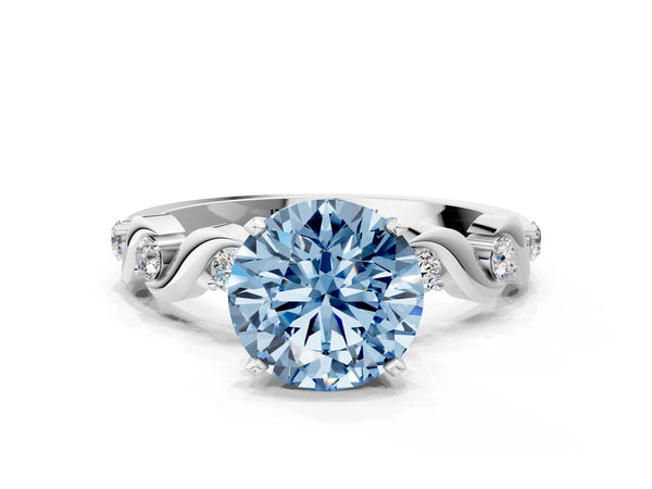 White gold Fancy Blue Round  Solitaire Twisted Band with Prong Setting