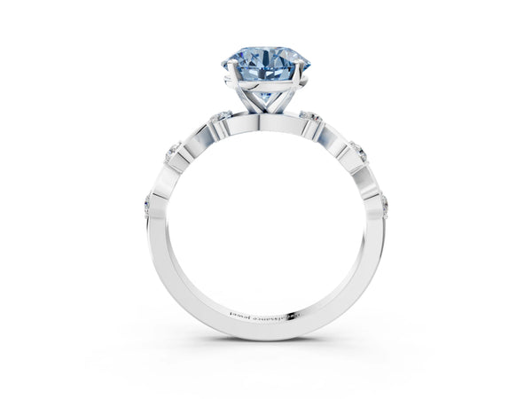White gold Fancy Blue Round  Solitaire Twisted Band with Prong Setting