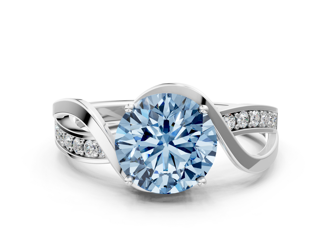 White gold Fancy Blue Round  Solitaire Twisted Band with Prong Setting_3