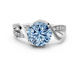 White gold Fancy Blue Round  Solitaire Twisted Band with Prong Setting_3
