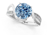 White gold Fancy Blue Round  Solitaire Twisted Band with Prong Setting_4