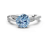 White gold Fancy Blue Round  Solitaire Twisted Pave Diamond Ring with Four-Prong Setting_140