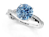 White gold Fancy Blue Round  Solitaire Twisted Pave Diamond Ring with Four-Prong Setting_141