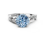 White gold Fancy Blue Round  Solitaire Vine Band with Milgrain Prong Setting_3