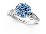 White gold Fancy Blue Round  Solitaire Vine Band with Milgrain Prong Setting_4