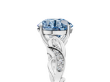 White gold Fancy Blue Round  Solitaire Vine Band with Milgrain Prong Setting_8