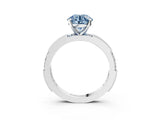 White gold Fancy Blue Round  Solitaire with Pavé Band and Four-Prong Setting_333