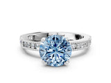 White gold Fancy Blue Round  Solitaire with Pavé Band and Four-Prong Setting_335