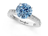 White gold Fancy Blue Round  Solitaire with Pavé Band and Four-Prong Setting_336