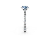 White gold Fancy Blue Round  Solitaire with Pavé Band and Four-Prong Setting_337