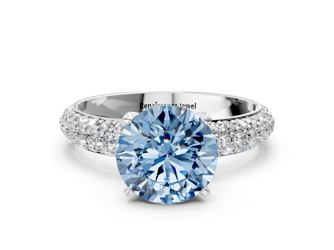 White gold Fancy Blue Round  Solitaire with Pave Band and Four-Prong Setting_3