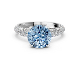 White gold Fancy Blue Round  Solitaire with Pave Band and Four-Prong Setting_3