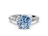 White gold Fancy Blue Round  Solitaire with Side Baguettes and Channel Set Band_59