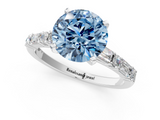 White gold Fancy Blue Round  Solitaire with Side Baguettes and Channel Set Band_60