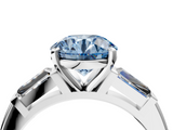 White gold Fancy Blue Round  Solitaire with Tapered Baguette Side Stones on a Classic Band with Four-Prong Setting_90
