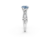 White gold Fancy Blue Round  Three-Stone Diamond Ring with Pavé Split Shank and Four-Prong Setting_107