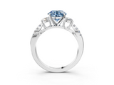 White gold Fancy Blue Round  Three-Stone Diamond Ring with Pavé Split Shank and Four-Prong Setting_108
