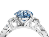 White gold Fancy Blue Round  Three-Stone Diamond Ring with Pavé Split Shank and Four-Prong Setting_109