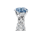 White gold Fancy Blue Round  Three-Stone Diamond Ring with Pavé Split Shank and Four-Prong Setting_110